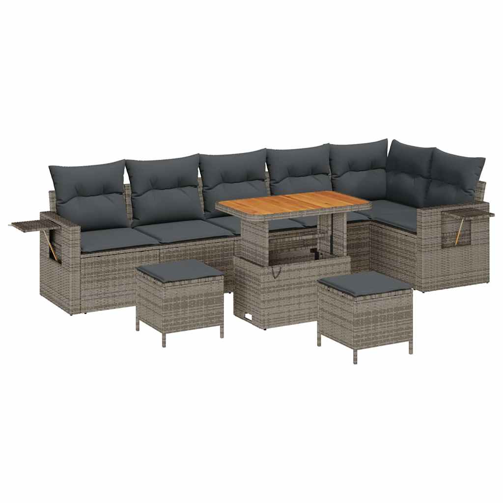Havesofa Sæt 9 pcs Grå polyrattan