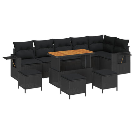 Havesofa Sæt 10 pcs Sort polyrattan