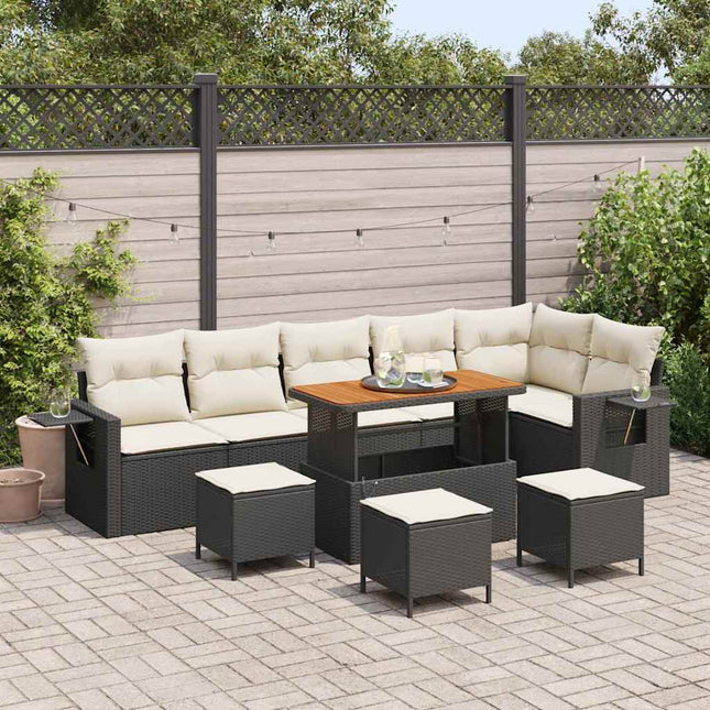 Havesofa Sæt 10 pcs Sort polyrattan