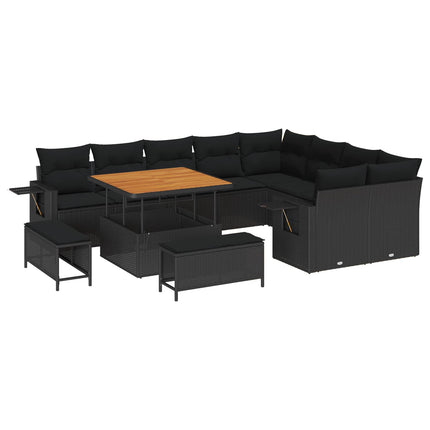 Havesofa Sæt 12 pcs Sort polyrattan
