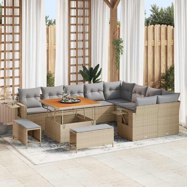 Havesofa Sæt 12 pcs Beige polyrattan