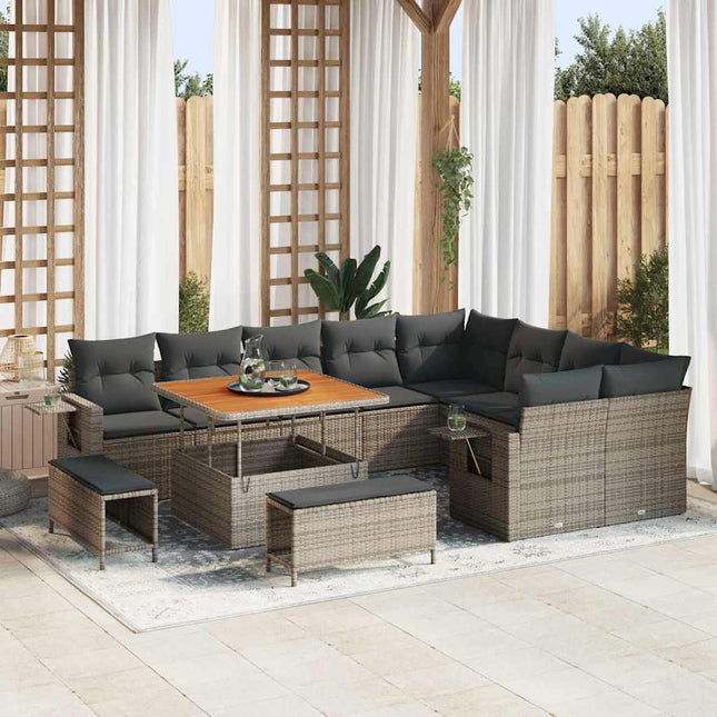 Havesofa Sæt 12 pcs Grå polyrattan