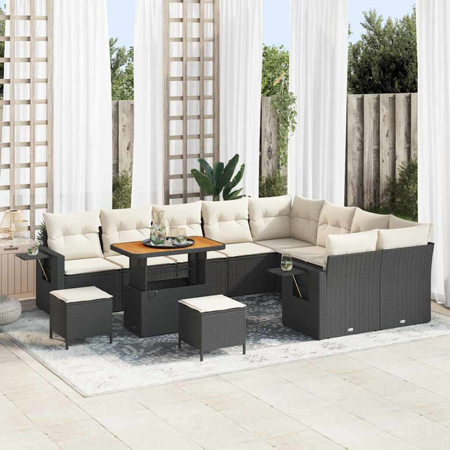 Havesofa Sæt 12 pcs Sort polyrattan