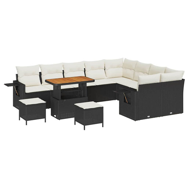Havesofa Sæt 12 pcs Sort polyrattan