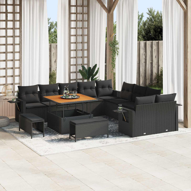Havesofa Sæt 13 pcs Sort polyrattan