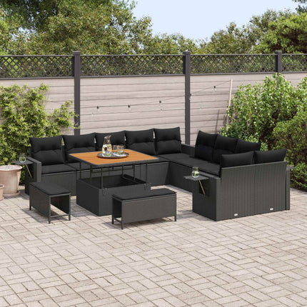 Havesofa Sæt 13 pcs Sort polyrattan