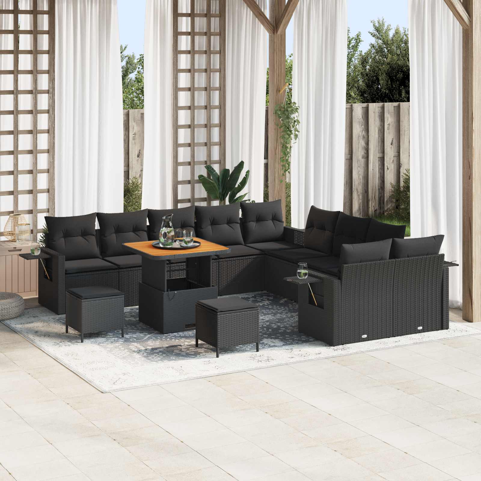 Havesofa Sæt 13 pcs Sort polyrattan