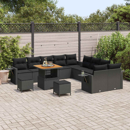 Havesofa Sæt 13 stk. Sort polyrattan