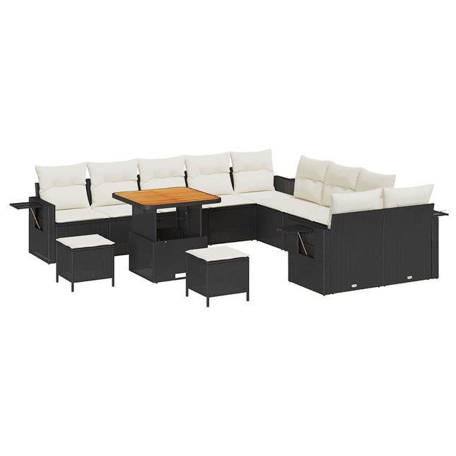 Havesofa Sæt 13 pcs Sort polyrattan