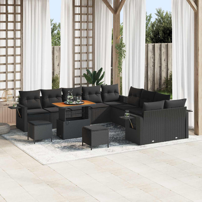Havesofa Sæt 13 pcs Sort polyrattan