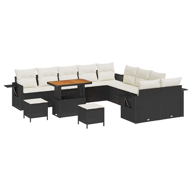 Havesofa Sæt 13 pcs Sort polyrattan