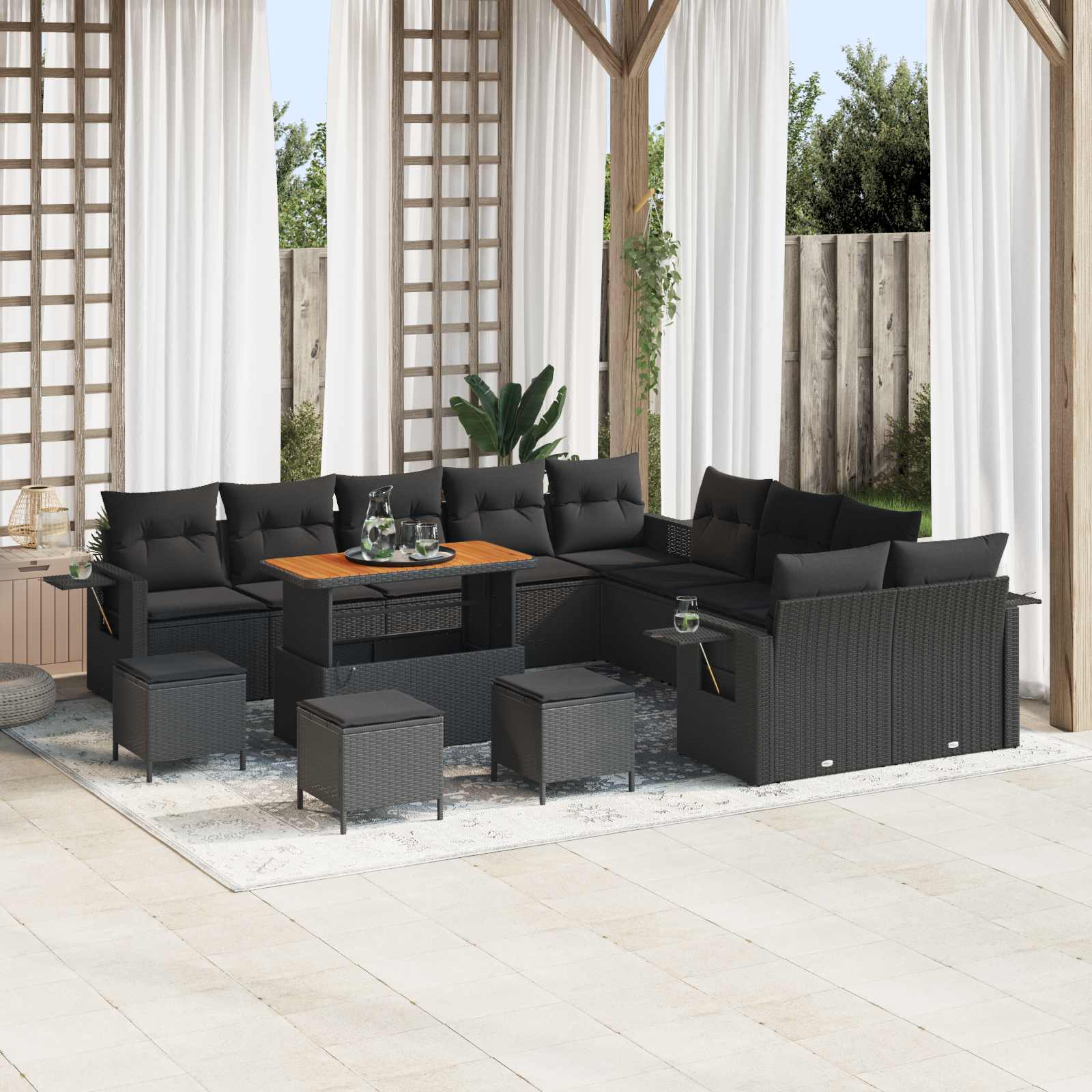Havesofa Sæt 14 pcs Sort polyrattan