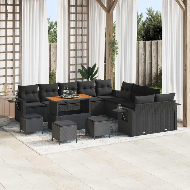 Havesofa Sæt 14 pcs Sort polyrattan