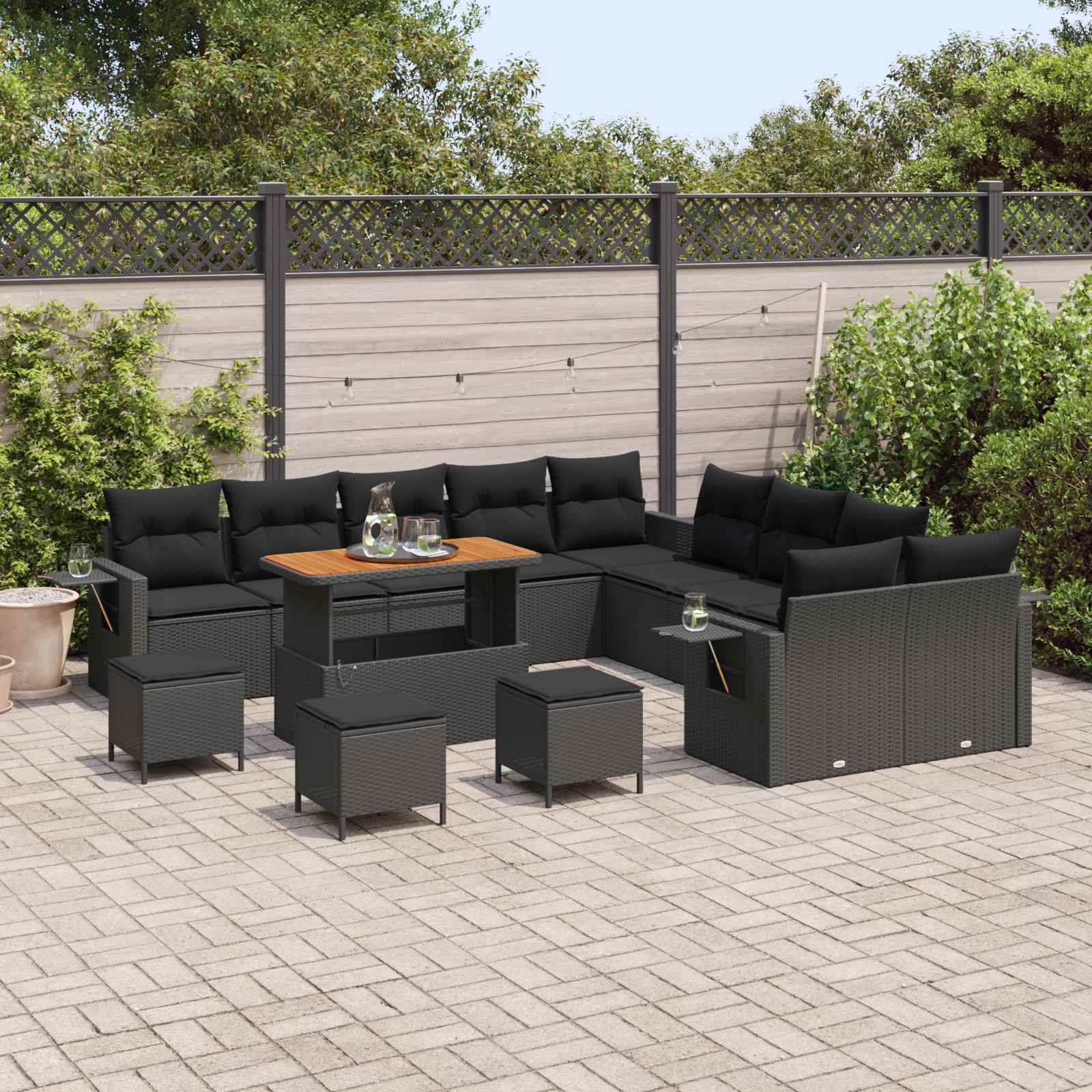 Havesofa Sæt 14 pcs Sort polyrattan