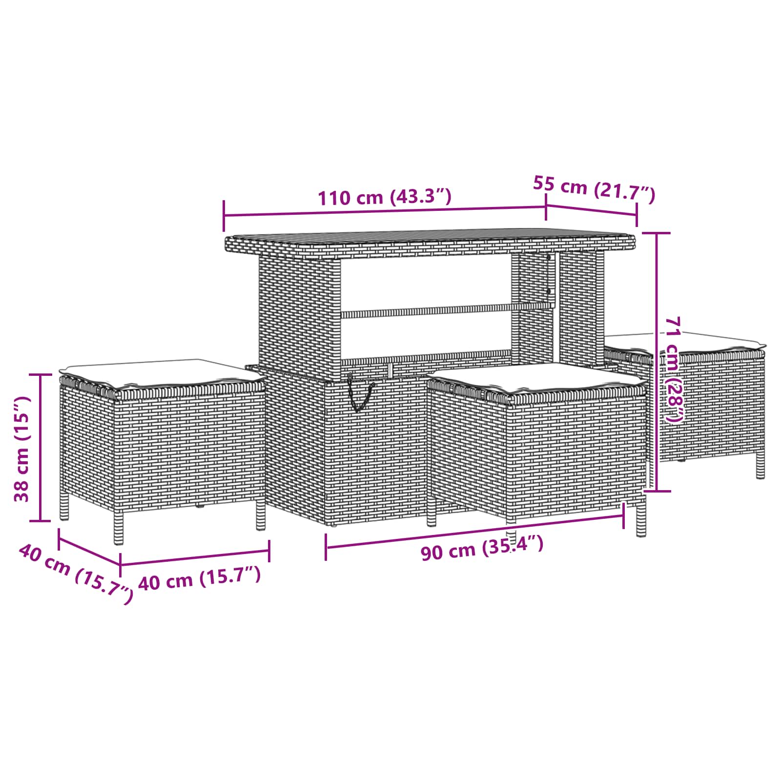 Havesofa Sæt 14 pcs Sort polyrattan