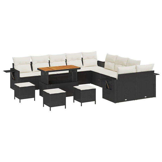 Havesofa Sæt 14 pcs Sort polyrattan