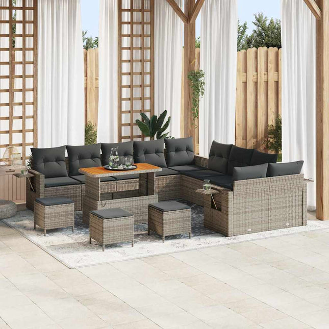Havesofa Sæt 14 pcs Grå polyrattan