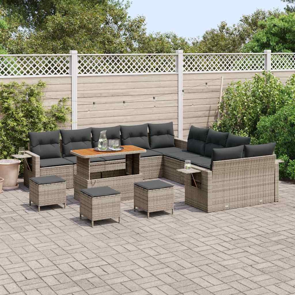 Havesofa Sæt 14 pcs Grå polyrattan