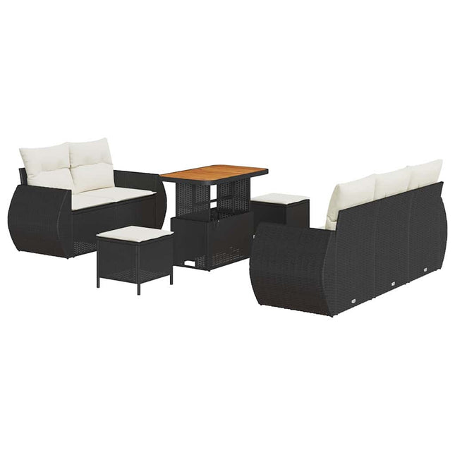 Havesofa Sæt 8 pcs Sort polyrattan