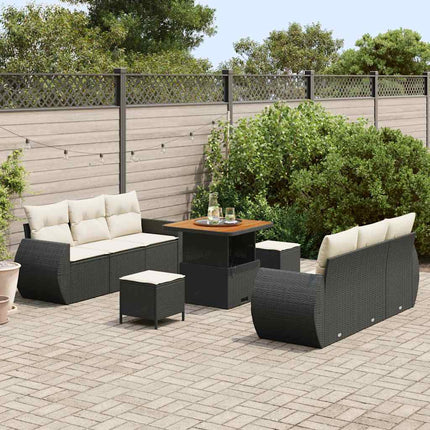 Havesofa Sæt 9 stk. Sort polyrattan