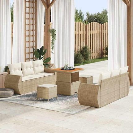 Havesofa Sæt med pude med opbevaring 9 pcs Beige polyrattan