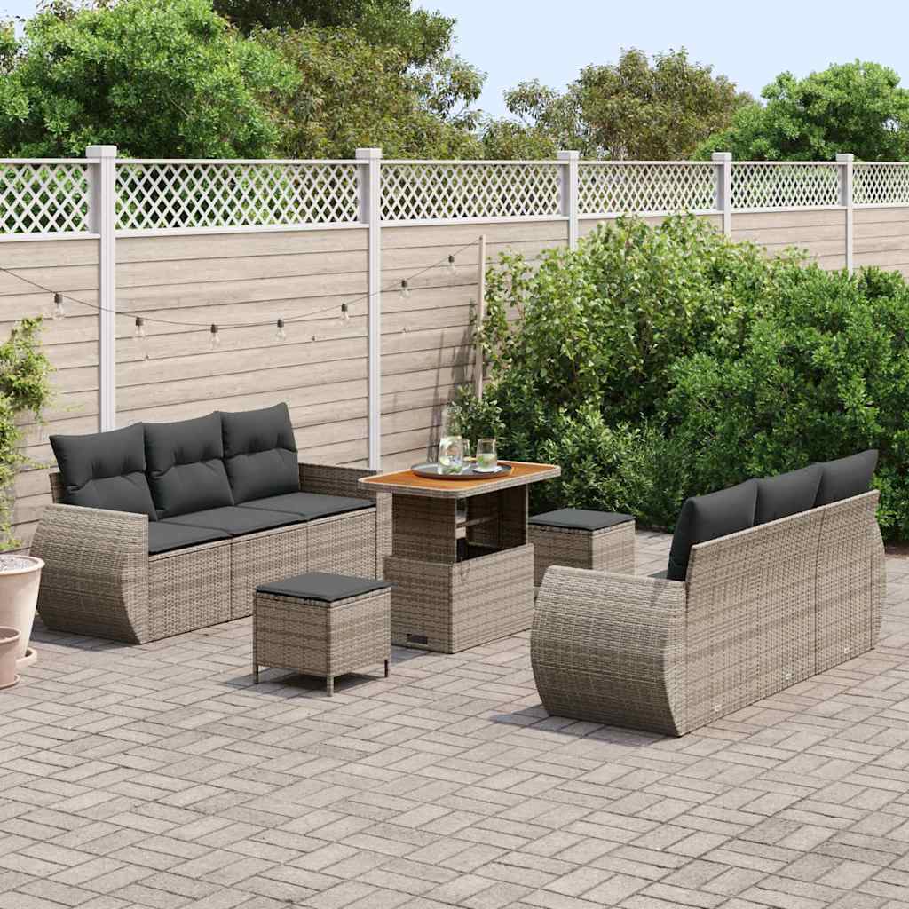 Havesofa Sæt 9 pcs Grå polyrattan