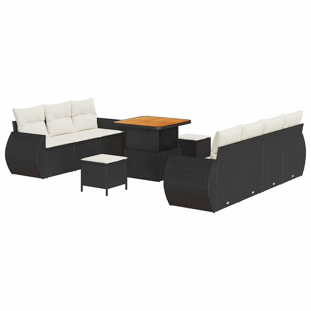 Havesofa Sæt med pude med opbevaring 10 pcs Sort polyrattan