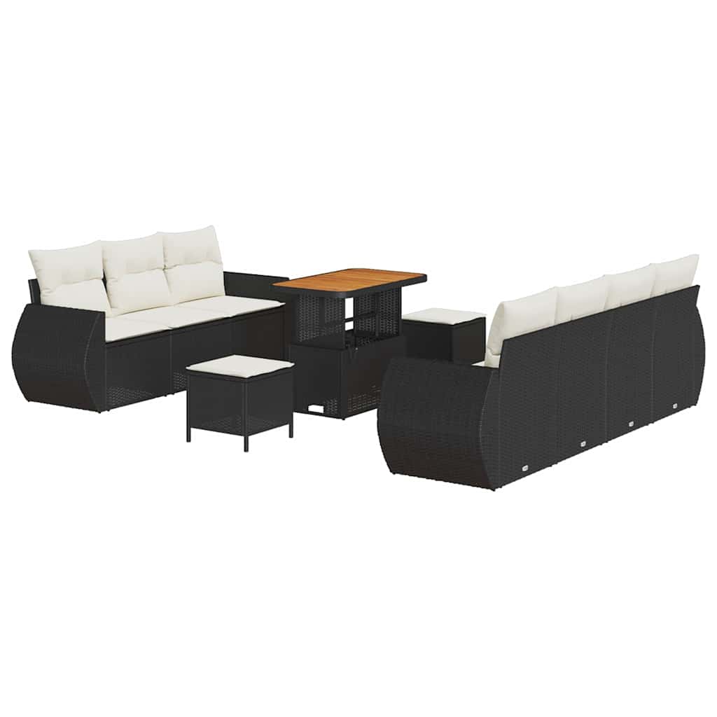 Havesofa Sæt med pude med opbevaring 10 pcs Sort polyrattan