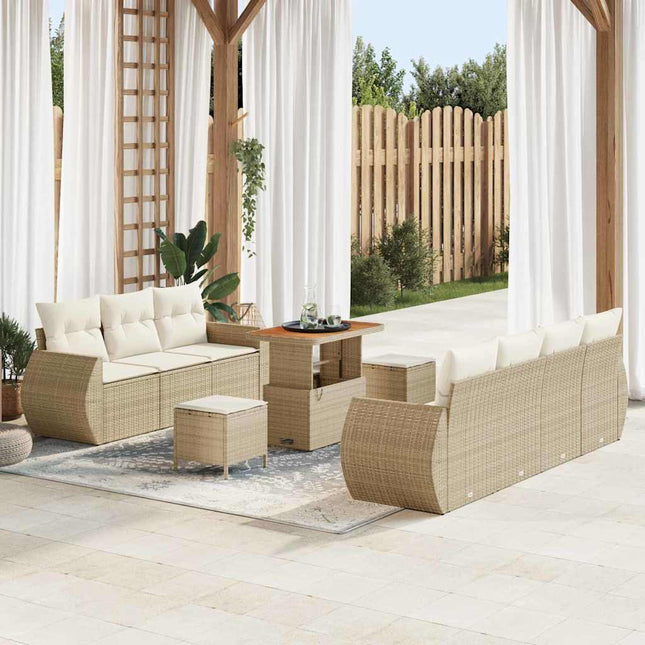 Havesofa Sæt med pude med opbevaring 10 pcs Beige polyrattan