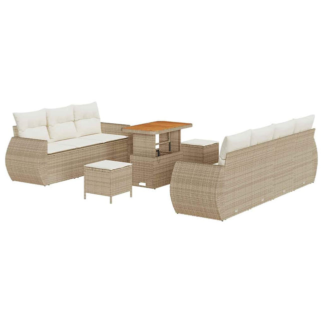 Havesofa Sæt med pude med opbevaring 10 pcs Beige polyrattan