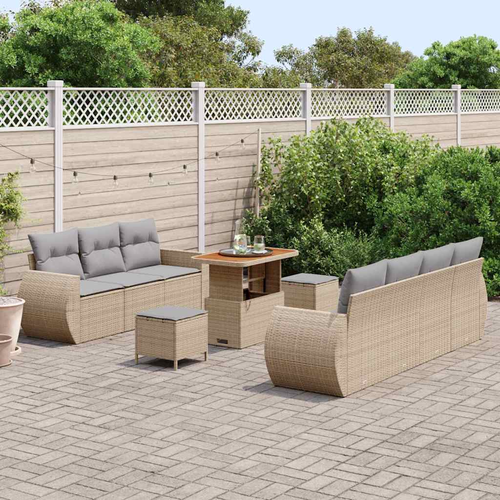 Havesofa Sæt med pude med opbevaring 10 pcs Beige polyrattan