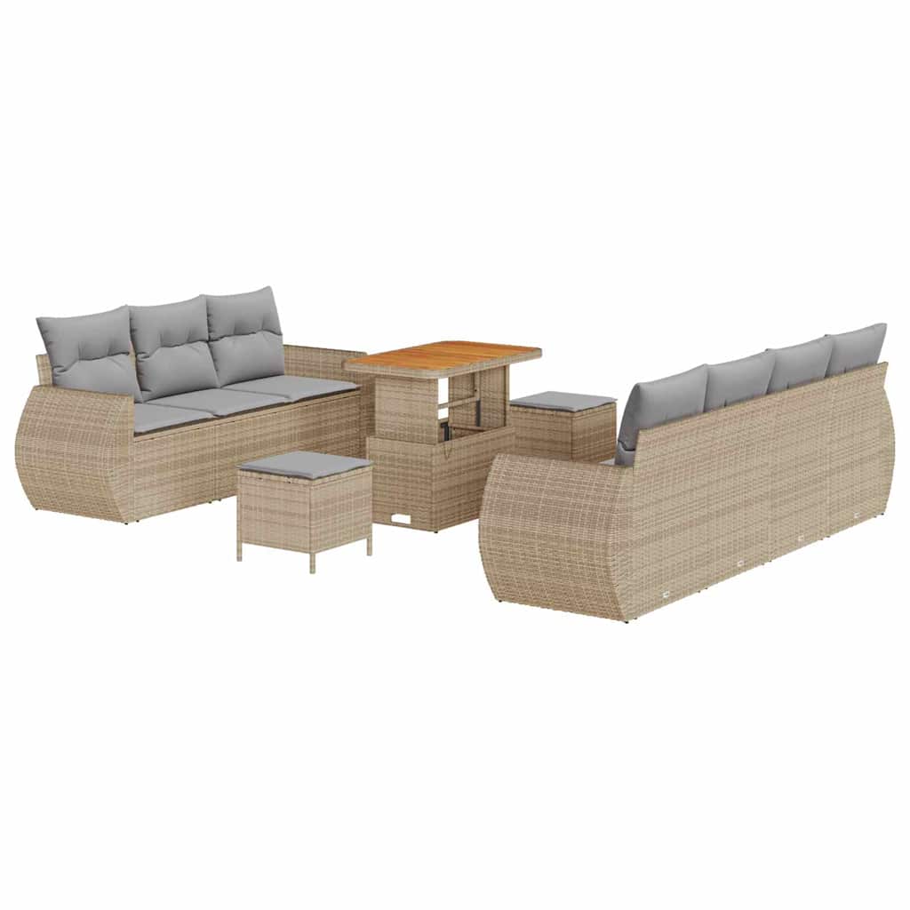 Havesofa Sæt med pude med opbevaring 10 pcs Beige polyrattan