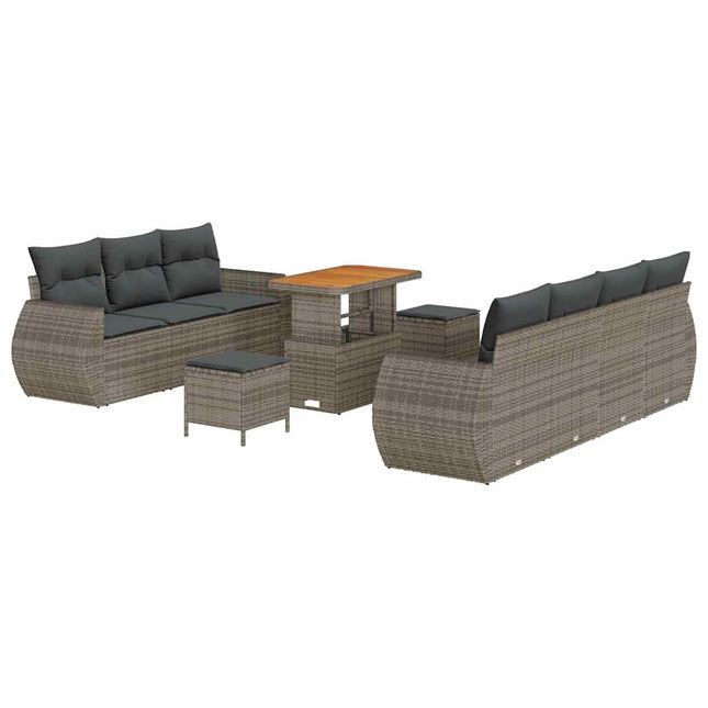 Havesofa Sæt med pude med opbevaring 10 pcs Grå polyrattan