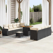 Havesofa Sæt med pude med opbevaring 11 pcs Sort polyrattan