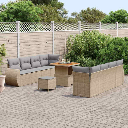 Havesofa Sæt med pude med opbevaring 11 pcs Beige polyrattan