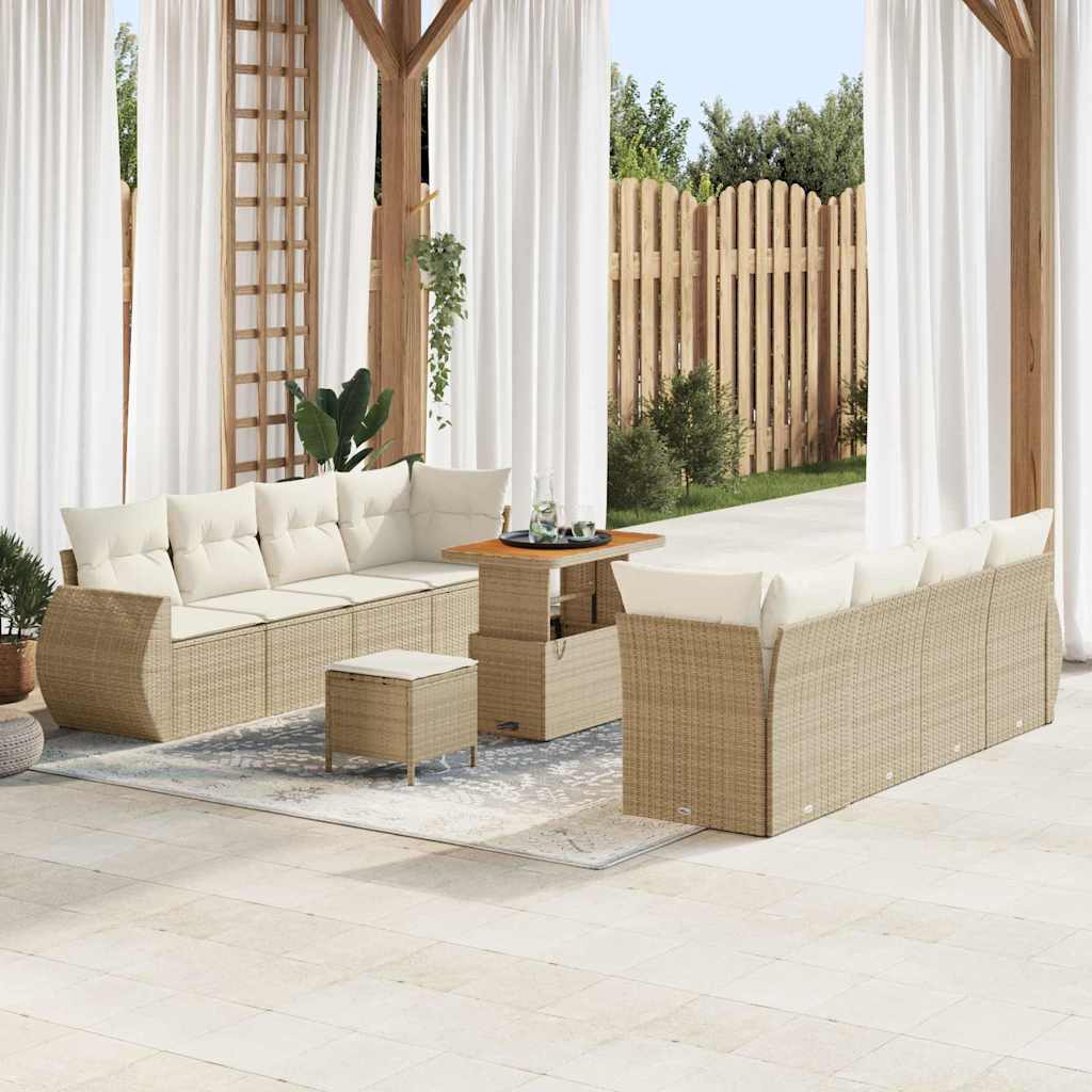 Havesofa Sæt med pude med opbevaring 11 pcs Beige polyrattan