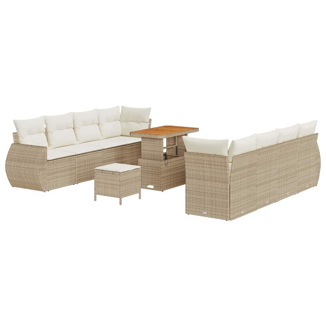 Havesofa Sæt med pude med opbevaring 11 pcs Beige polyrattan