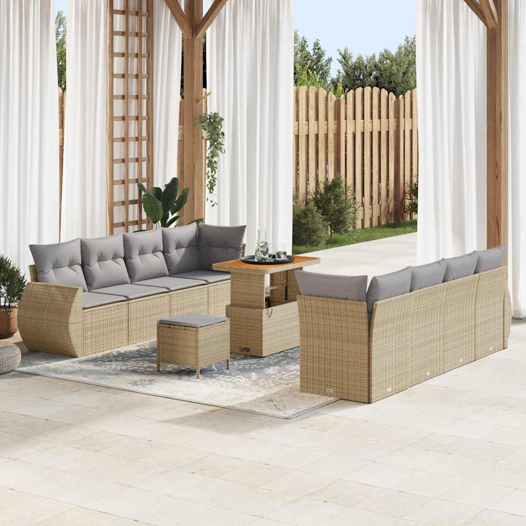 Havesofa Sæt med pude med opbevaring 11 pcs Beige polyrattan
