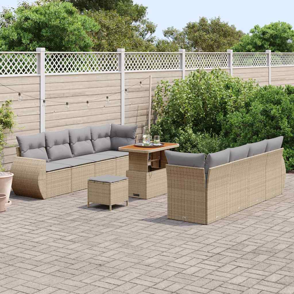 Havesofa Sæt med pude med opbevaring 11 pcs Beige polyrattan