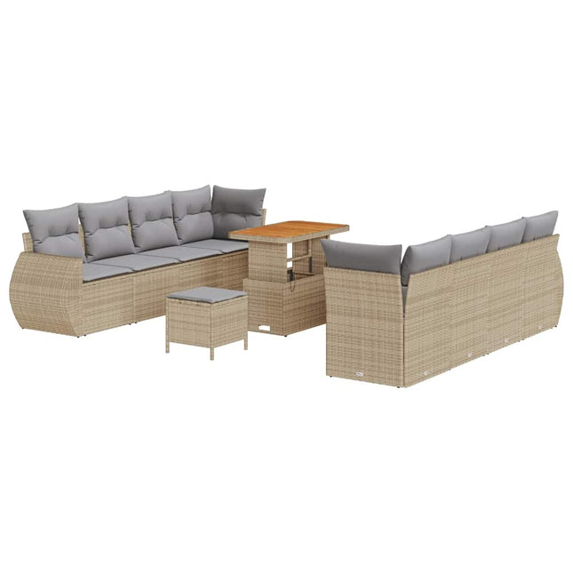 Havesofa Sæt med pude med opbevaring 11 pcs Beige polyrattan