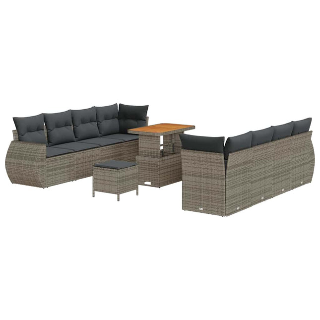 Havesofa Sæt med pude med opbevaring 11 pcs Grå polyrattan