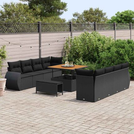 Havesofa Sæt 11 stk. Sort polyrattan