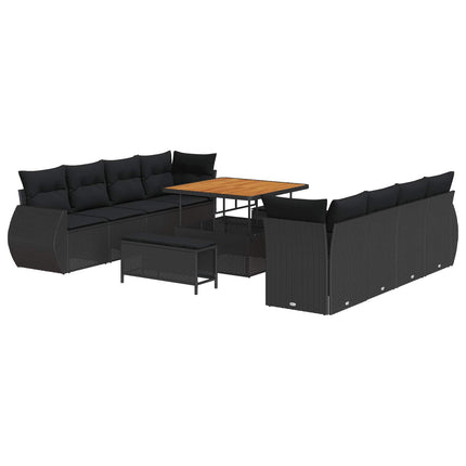 Havesofa Sæt 11 stk. Sort polyrattan