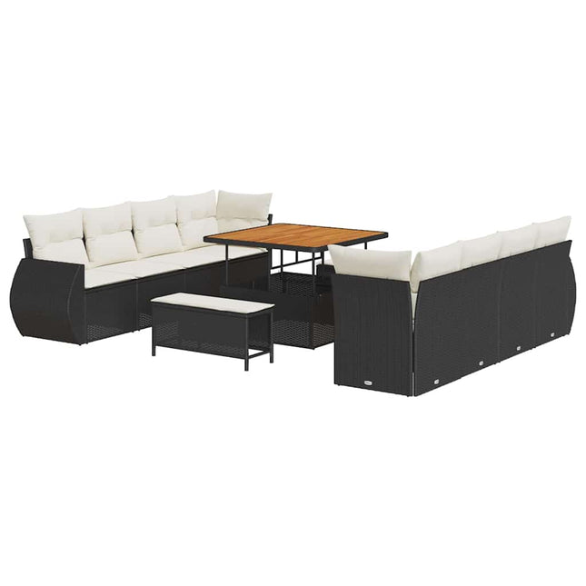 Havesofa Sæt med pude med opbevaring 11 pcs Sort polyrattan