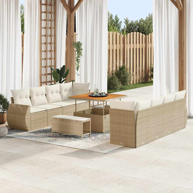 Havesofa Sæt med pude med opbevaring 11 pcs Beige polyrattan