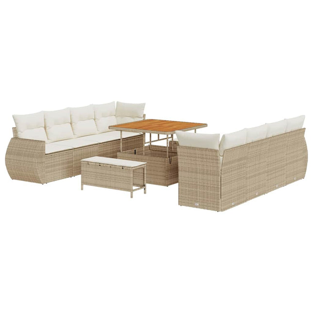 Havesofa Sæt med pude med opbevaring 11 pcs Beige polyrattan