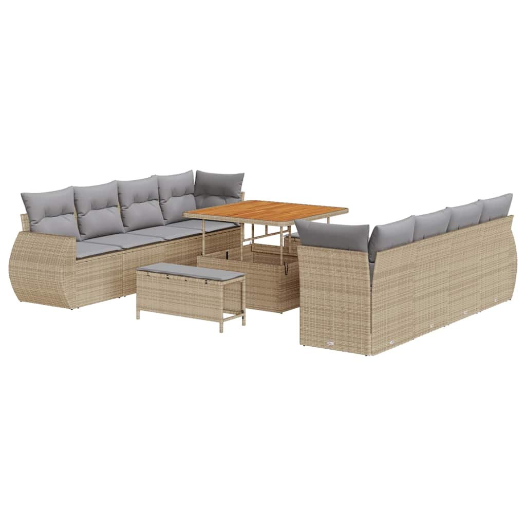 Havesofa Sæt med pude med opbevaring 11 pcs Beige polyrattan