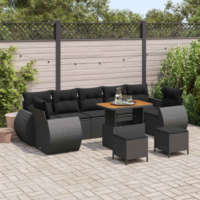 Havesofa Sæt 10 pcs Sort polyrattan