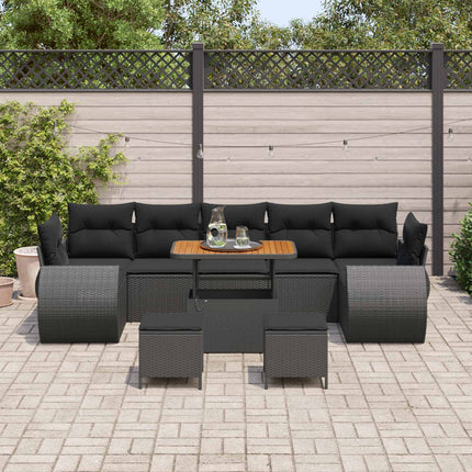 Havesofa Sæt 10 pcs Sort polyrattan