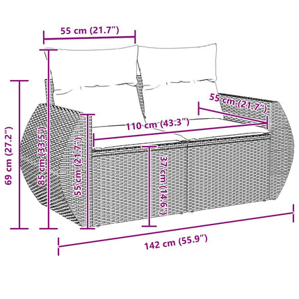 Havesofa Sæt 10 stk. Sort polyrattan